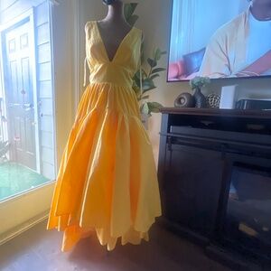 Mac Duggal mustard yellow tiered A line dress with side pocket size 2